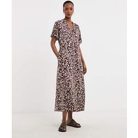 Collarless Placket Smock Dress Animal Print