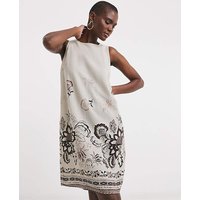 Linen Mix Sleeveless Shift Dress Print