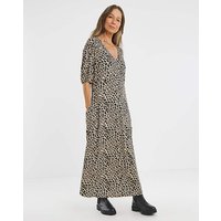 Puff Sleeve Soft Touch Jersey Dress Leopard Print