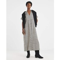 Collarless Placket Smock Dress Print