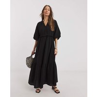 Pure Cotton Textured Bubble Sleeve Dress