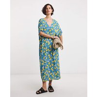 Crinkle Kaftan Overhead Midi Dress Lemon Print