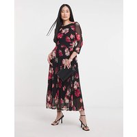 Pleated Ballet Slash Neck Dress Floral JD Williams