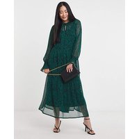 Shirred High Neck Tiered Maxi Dress Print