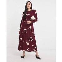 Shirred Cuff Long Sleeve Tea Dress Floral