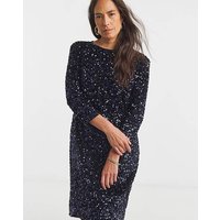 Bow Back Velvet Sequin Shift Dress Midnight