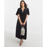 V Neck Bow Crushed Velvet Dress