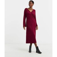 V Neck Long Sleeve Ruched Rib Dress JD Williams
