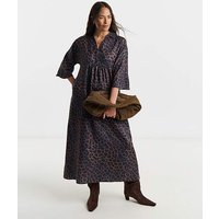 Collarless 3 4 Sleeve Smock Dress Animal