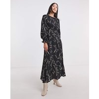 Shirred Cuff Long Sleeve Tea Dress BOW Print