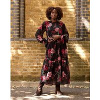 Shirred High Neck Tiered Maxi Dress Floral