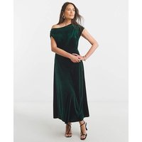 Velvet Asymetric Neckline Midi Dress