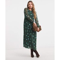 Mesh Dropped Waist Seam Maxi Dress Spot Print