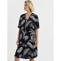 Linen Metal Trim Tunic Dress Mono Palm