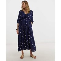 Gathered Front V Neck Kimono Dress Print