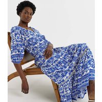 Border Print Tiered Maxi Dress Print