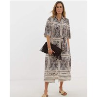 Belted Shirt Dress Palm Print