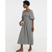 Check Shirred Drop Waist Dress