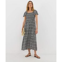 Crinkle Shirred Flutter Sleeve Dress Tile Print