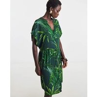 Short Button Through Smock Dress Tropical Print