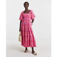 Check Shirred Smock Dress Check