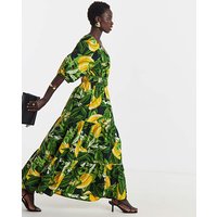 Crinkle Cotton Short Sleeve Maxi Dress Tropical Print