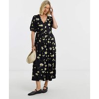 Puff Sleeve Drop Waist Midi Dress Floral Print - JD Williams - Size: 28