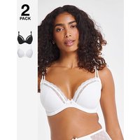 2 Pack Rachel Everyday Plunge Bras Black White
