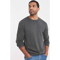 Cotton Knitted Crew Neck Jumper Long Dark Grey Marl Jacamo 6XL68 70