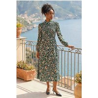 Speckled Print Shirred Midi Dress