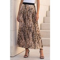 Roman Animal Print Pleated Midi Skirt in Camel