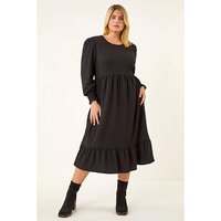 Roman Curve Gathered Midi Dress - Black