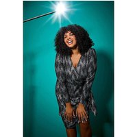 Roman Curve Shimmer Stretch Wrap Dress - Silver