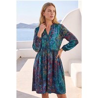 Textured Leaf Print Shirt Dress