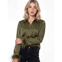 Feather Cuff Satin Shirt