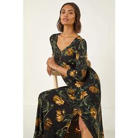 Floral Ruched Stretch Midi Dress