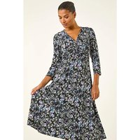 Floral Twisted Front Midi Dress