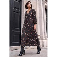 Roman Originals Lace Floral Print Midi Dress in Black