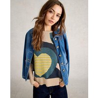 Olive Heart Jumper Blue Multi Coloured
