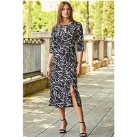 Abstract Print Midi Dress Black White