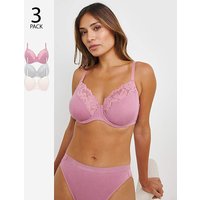 3 Pack Lace Full Cup Bras Grey Pink Cream