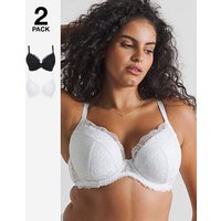2 Pack Ella Plunge Wired Bras Black White