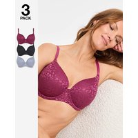 3 Pack Animal Lace T Shirt Bras Black Grey Pink
