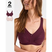 2 Pack Sally Minimiser Non Wired Bras Cherry Stone