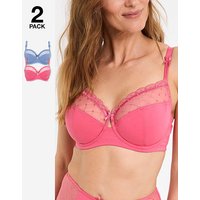 2 Pack Rachel Embroidered Balcony Bras Pink Blue