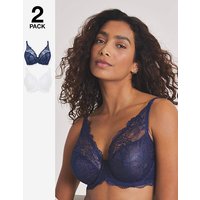 2 Pack Ella Full Cup Wired Bras Navy White 42J