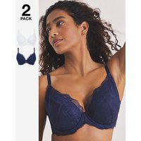 2 Pack Ella Padded Plunge Wired Bras Navy White