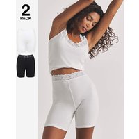 2 Pack Lace Trim Cotton Comfort Short White Black 8 10