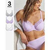 3 Pack Lace Full Cup Bras Lilac Grey