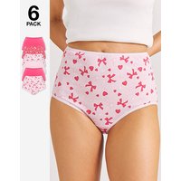 6 Pack Full Brief Knickers Heart Print 8 10